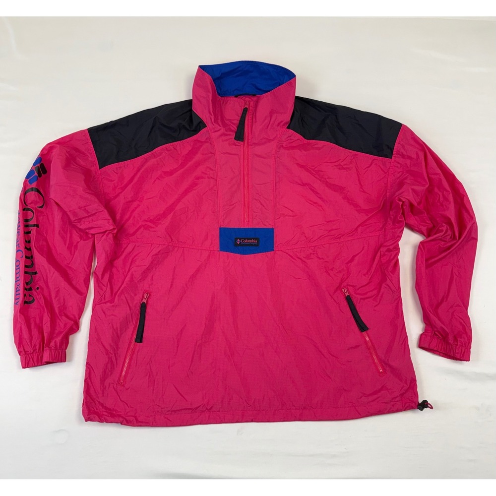 Columbia Mens XL Pink Colorblock Half Zip Packable Windbreaker Jacket Ripstop